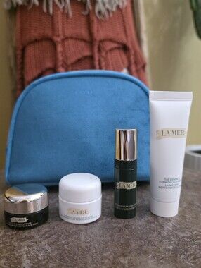 La Mer Luxury Skincare Travel Set Eye Cream Soft Cream Serum Cleanser + bag